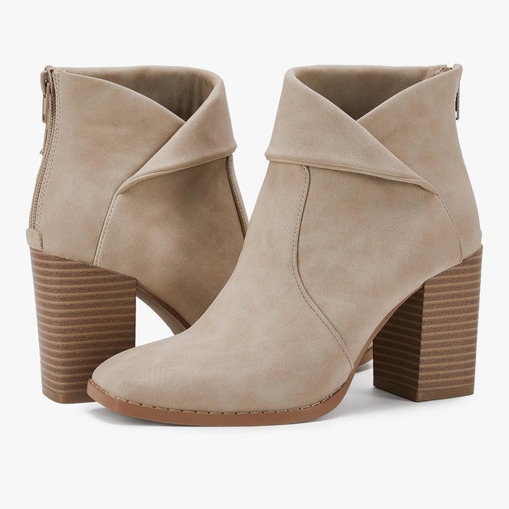 Women's Fashion Square Toe Ankle Boots High Chunky Stacked Heel